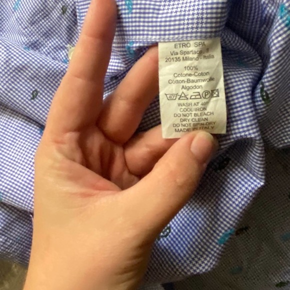 ETRO Gingham Embroidered Paisley Dress Shirt 39 NWOT - Picture 2 of 3